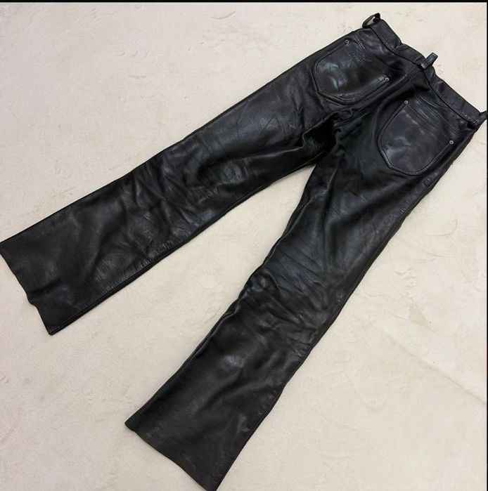 байкерские кожанные джинсы leather pants y2k