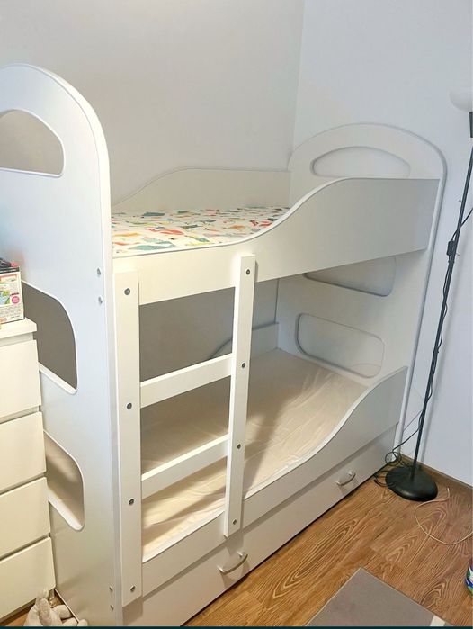 Pat supraetajat Eurotel Dominik, 160x80 cm, 2xSaltea inclusa, MDF, Alb