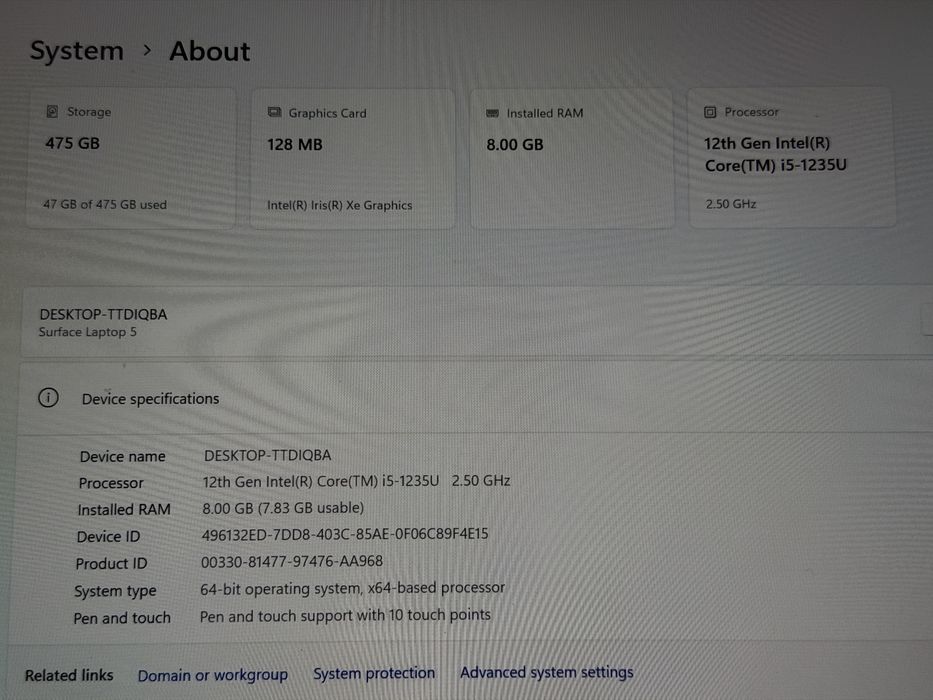 Microsoft Surface Laptop 5 - 13.5” procesor  i5 ram 8GB SSD 512GB