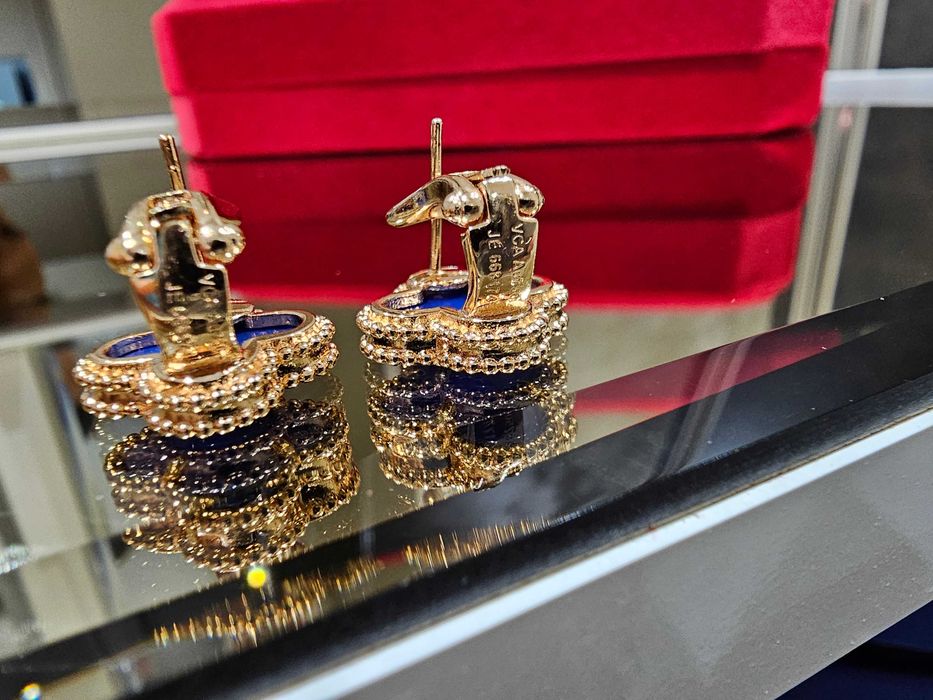 Van Cleef & Arpels VCA Rose Gold Blue Alhambra Clips Дамски Обеци