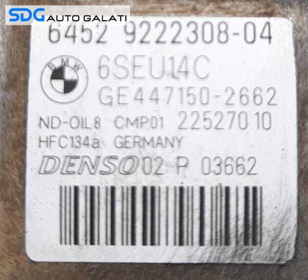 Compresor AC Aer Conditionat Clima BMW Seria 3 F30 F31 F80 316 320 1.6 Benzina 2010 - 2019 Cod 9222308 64529222308-04 [N1000]