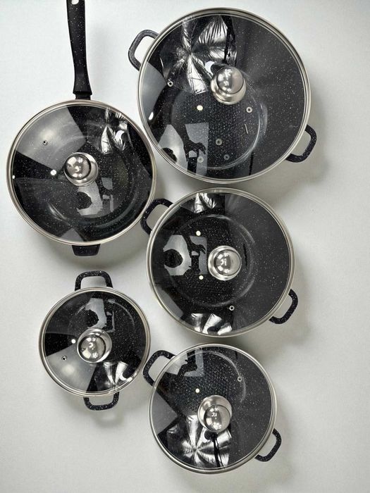 Набор кухонной посуды, антипригарные казаны со стеклянной крышкой