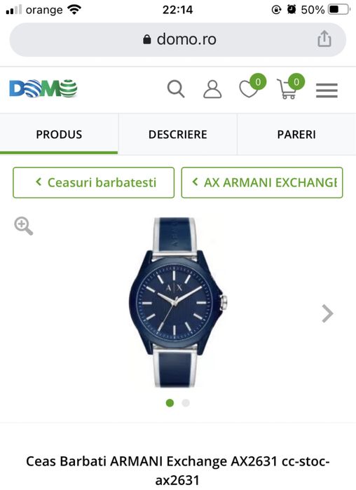 ARMANI EXCHANGE, Ceas analog cu o curea albastra nou cutie