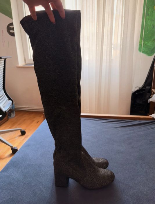 Botine over the knee cu sclipici