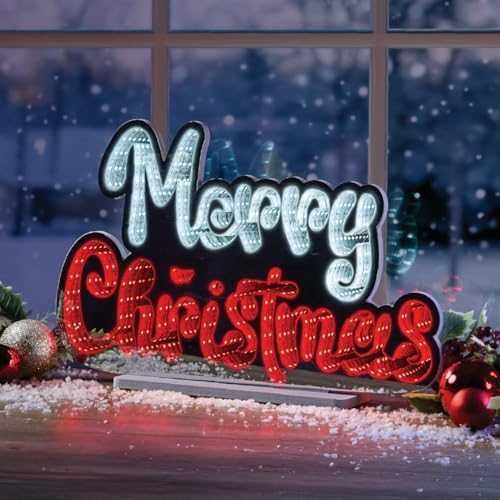 Нова Коледна Светеща Табела Merry Christmas Infinity Дизайн Декорация