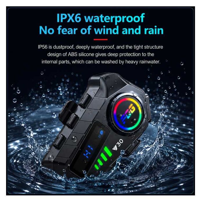 Комплект 2 бр. Bluetooth интеркоми за каска 6.0, CVC DSP шумопотискане, LED дисплей, IPX6, 1000 mAh