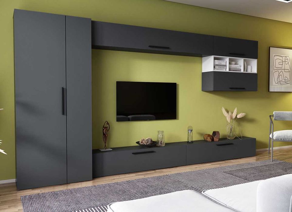 Living Pati 134 – Mobila Sufragerie Gri Antracit + Alb