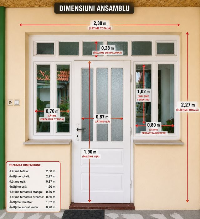 Ansamblu ușă de intrare + ferestre laterale + supralumină