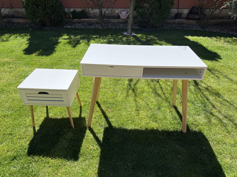 комплект бяло бюро с чекмедже и шкаф