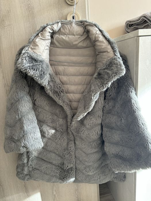 Сиво пухено двулицево яке