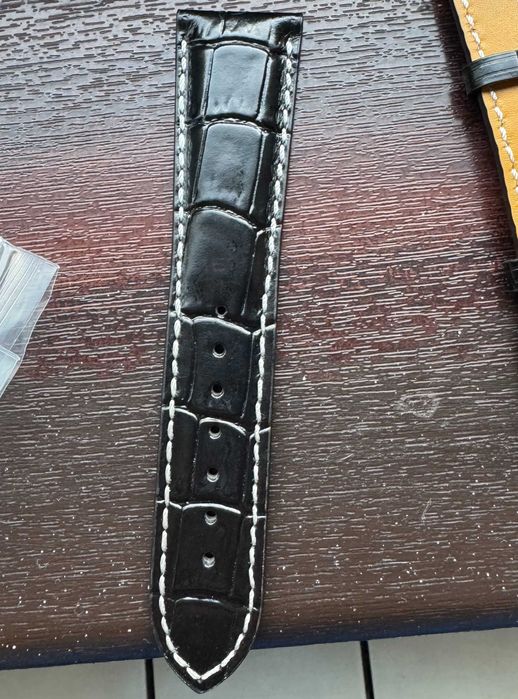 Curea din piele pentru ceas Breitling latime 24 mm neagra