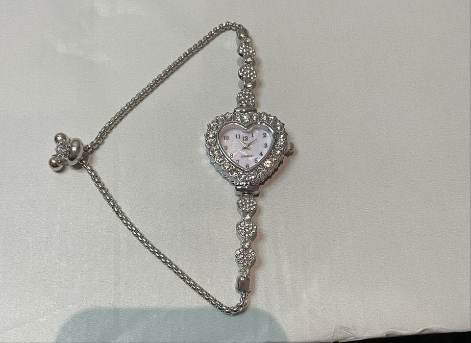 ceas argintiu inima quartz