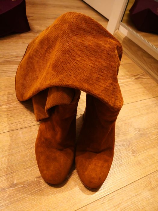 Cizme piele intoarsa, maro, mărime 35