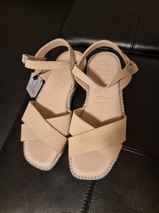 Sandale piele naturala bej, mas 38