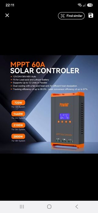 Vînd controlere solare 12-24-36-48v/60A