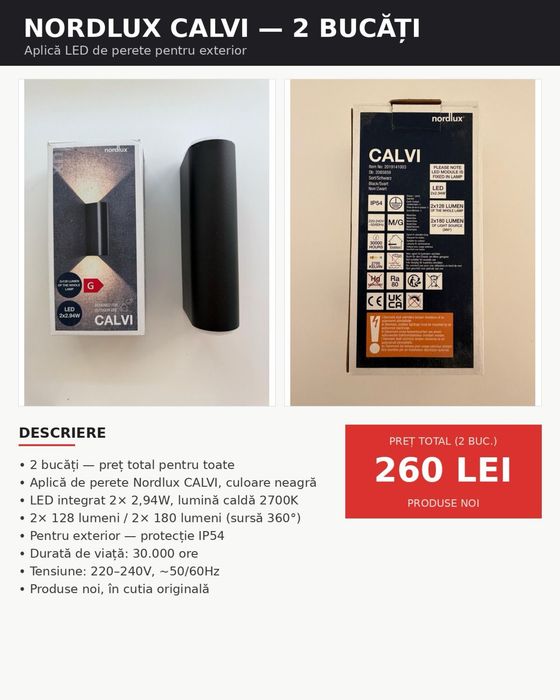 NORDLUX CALVI - 2 BUCĂȚI Aplică LED de perete pentru exterior