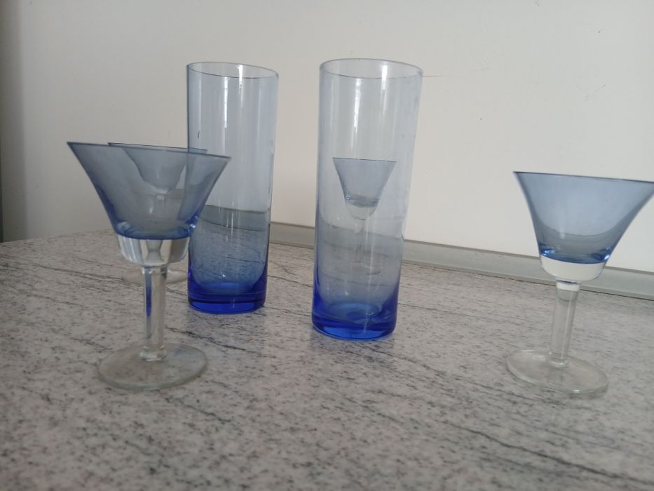 6 pahare cristal albastru stare perfecta