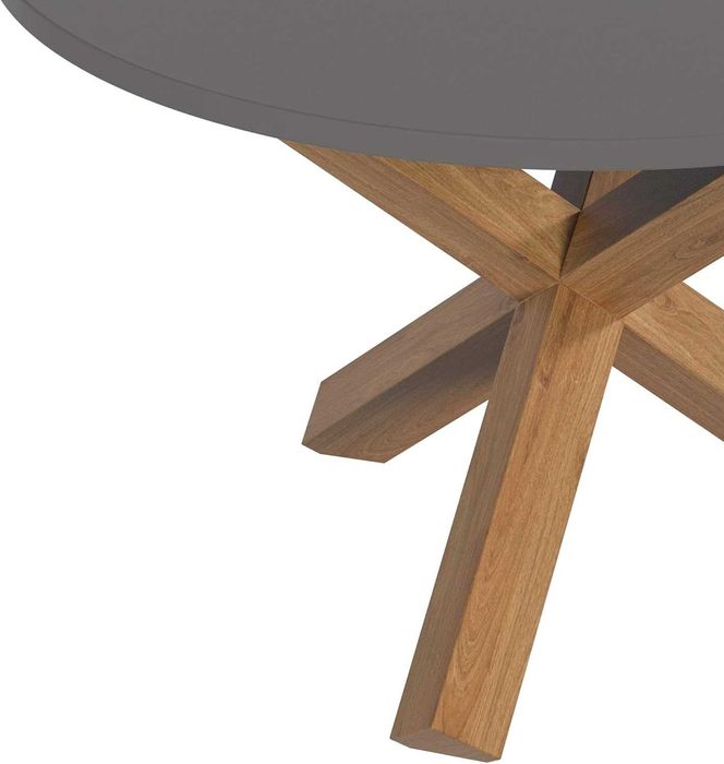 Кръгла маса 70 см, крака от естествен дъб и боядисан плот в сив цвят