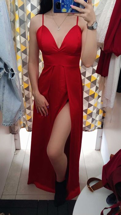 Дълга червена официална рокля/бална рокля