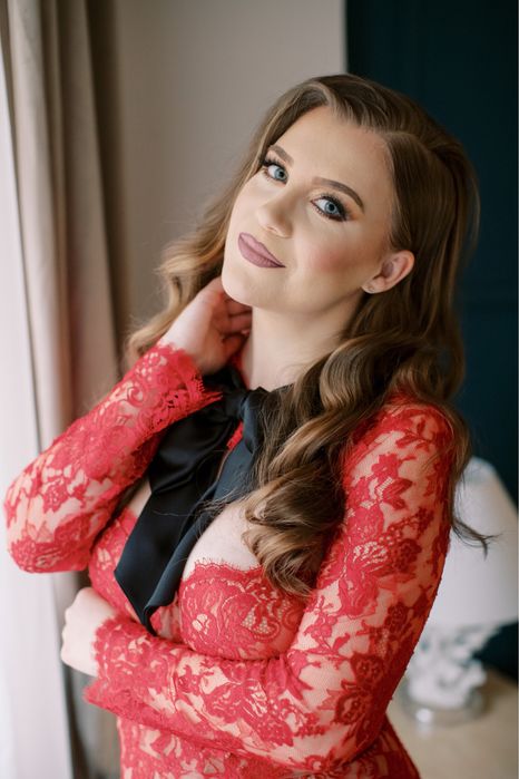 Rochie rosie sexy dantela midi