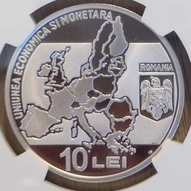 Moneda BNR 10 lei argint Uniunea Economica Euro gradata NGC PF 69