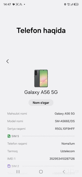 Samsung galaxy A56 5 G sotiladi