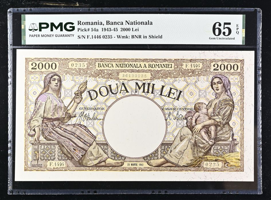 2000 lei martie 1943 pmg65 unc bancnota gradata