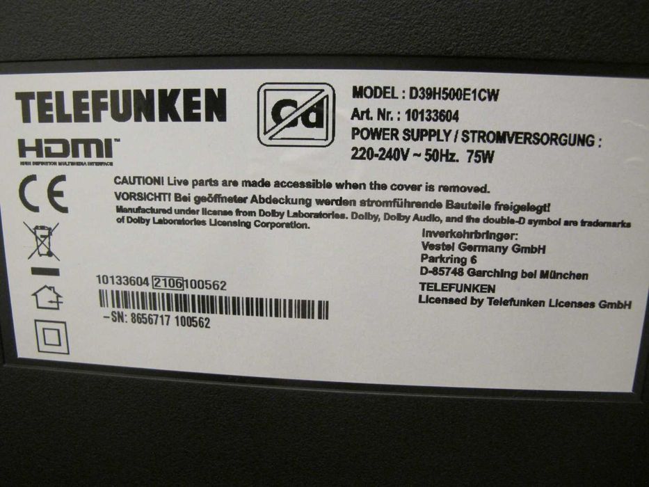 Televizor Led Smart tv Telefunken 99cm model D39H500E