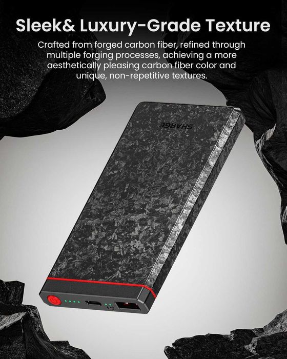 Външна батерия SHARGE CarbonBlade, 10000mAh, 22,5 W, USB-C и USB-A