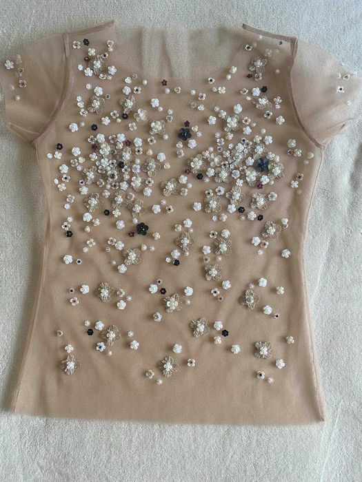 Блуза, с къс ръкав, с ръчно шити перлички и камъчета Misharka