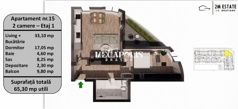 Apartament 2 Camere | 65 MP | Tractorul | Bloc Finisat