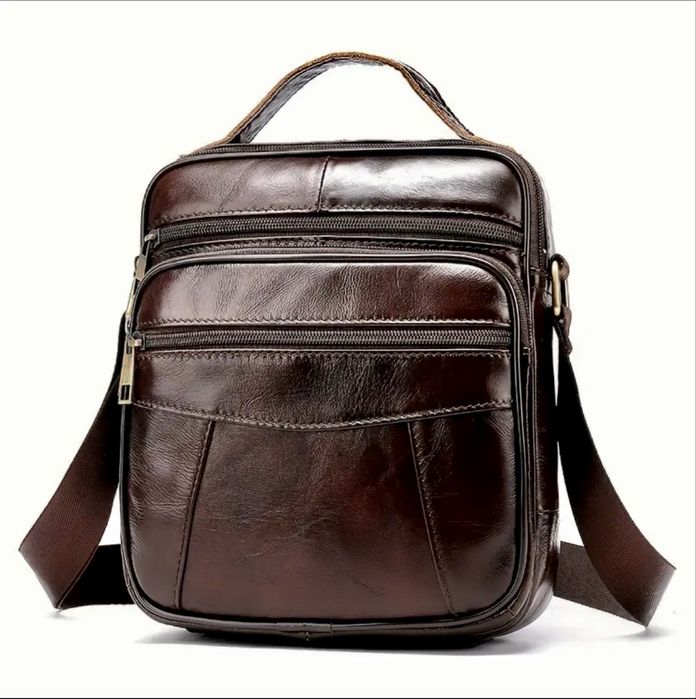 Мъжка кожена чанта за през рамо/Бутикова, Кафява и Черна -10%Промоция!