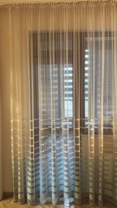 Луксозно перде с перделък 256/300см бяло/тюркоаз