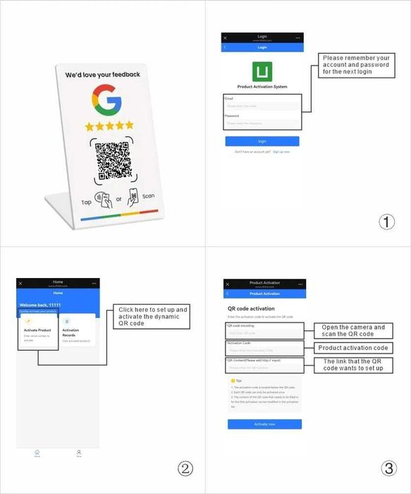 Табела / стойка за Google отзиви с NFC + QR код за ресторант/бизнес