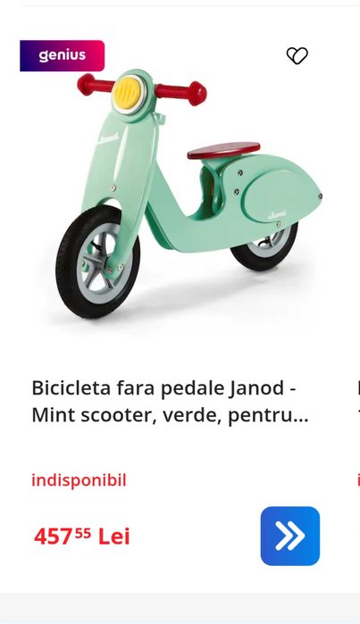 Bicicleta copii din lemn fara pedale JAROD Mint Scooter NEFOLOSITA
