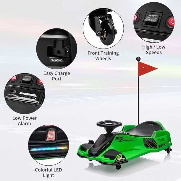 Kart electric Kinderauto BJSX2328 180W 24V cu CASCA, Genuchiere Green