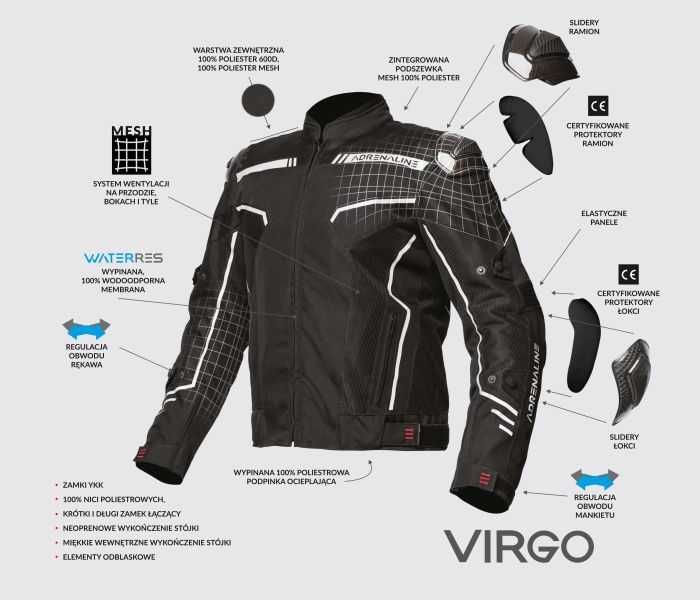2в1 Лятно/Зимно мото яке ADRENALINE VIRGO,протектори,сваляема подплата
