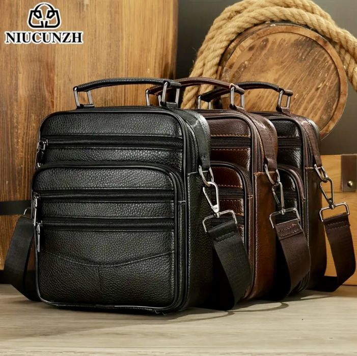 Мъжка класическа кожена чанта/Черна и Кафява естест. кожа -9% Промоция