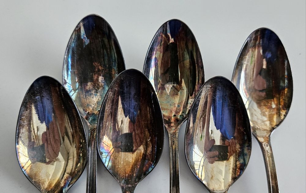 Посребрени лъжици за хранене, МНЦ, СССР, мелхиор, 18 см.