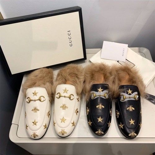 Женские кожаные лоферы с мехом, Gucci