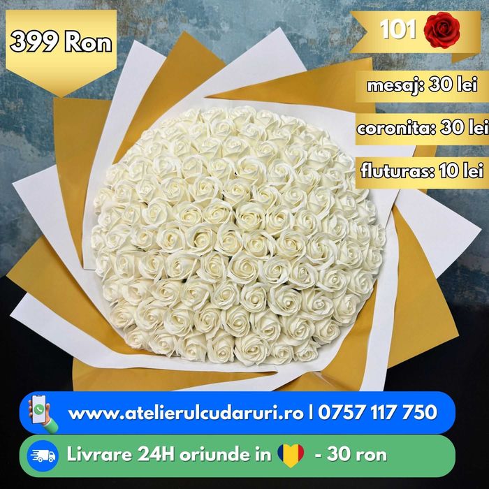 Buchete trandafiri din sapun personalizate + cu sclipici