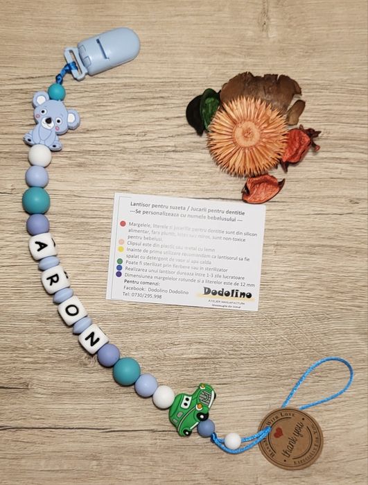 Lant Suzeta personalizat, Jucarii dentitie,Coliere babywearing
