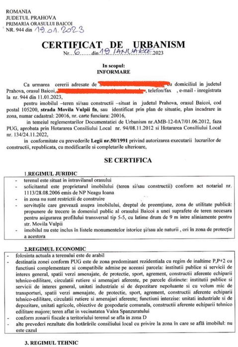 Teren intravilan 5400 mp in BAICOI PRAHOVA cu deschidere 22 ml .