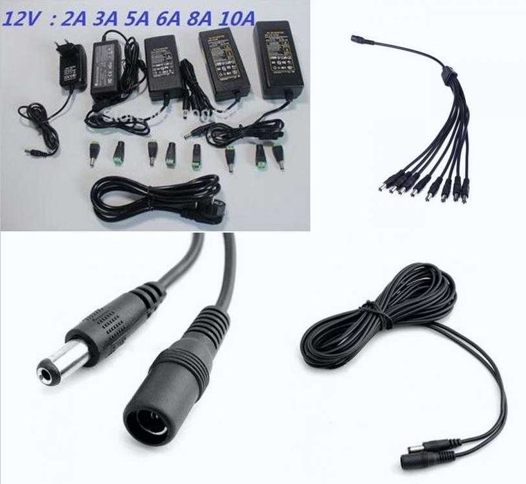 Удължителен Кабел за Захранващ Адаптер 12V за Охранителни IP Камери Кабел за Видеонаблюдение Охрана Удължаване на Трасето на Охранителни Видеокамери