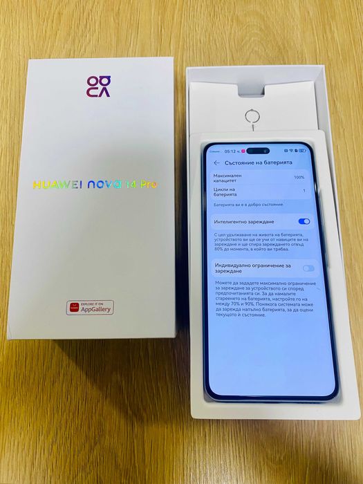 ЧИСТО НОВ !!! Huawei nova 14 Pro, Dual SIM, 12GB RAM, 512GB, Crystal Blue, 24 М. ГАР.
