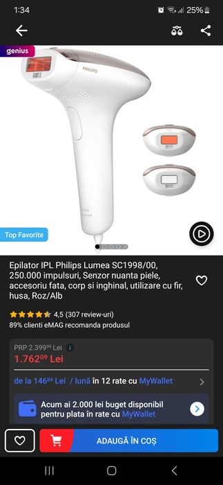 Epilator IPL Philips Lumea SC1998/00 NOU