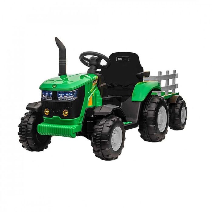 Tractor electric pentru copii Nichiduta Track Green 90W cu telecomanda 2.5G, Acumulator 12V, Remorca detasabila, Centura siguranta, Faruri  LED,