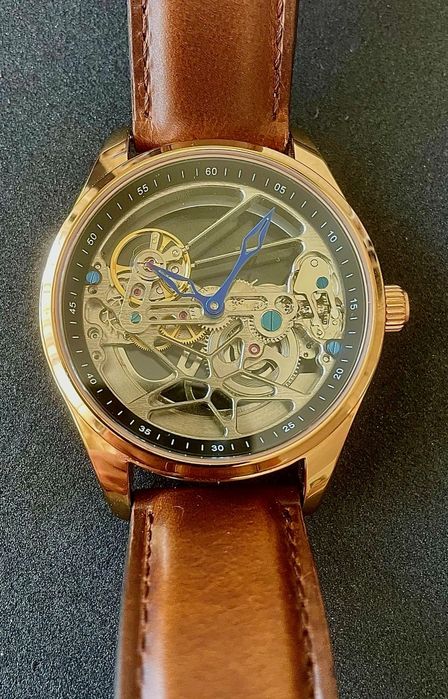 Flywheel Bridge Movement Automatic Mechanical Watch Rose Gold Red