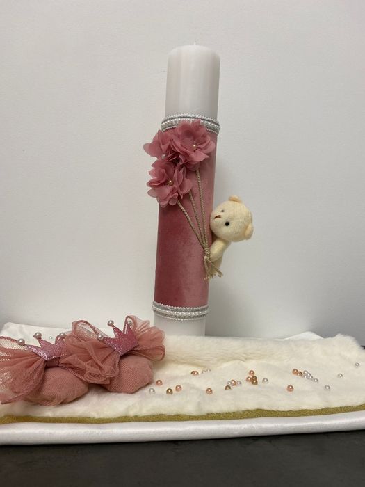 Lumânări de Botez Luxoase Îmbrăcate în Catifea – 35x6 cm