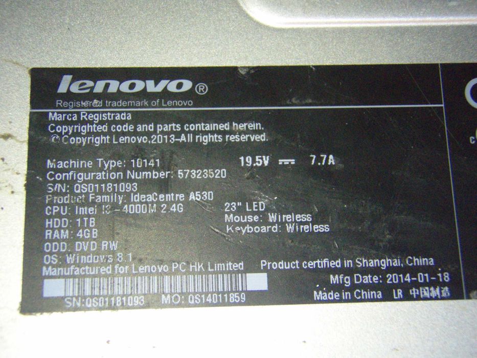 Dezmembrez All-in-One Lenovo IdeaCentre A530 Intel i3-4000M